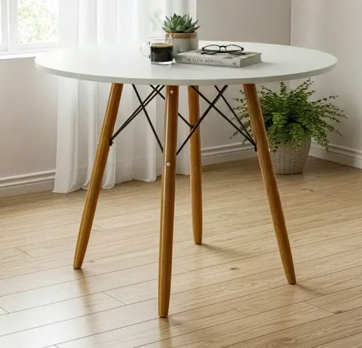 Mesa de Jantar 4 Lugares 90cm Redonda com pés de madeira