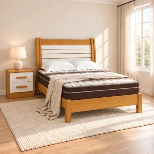 Cama Casal + Colchão Ortopédico Ortobom + Mesa de Cabeceira rf7