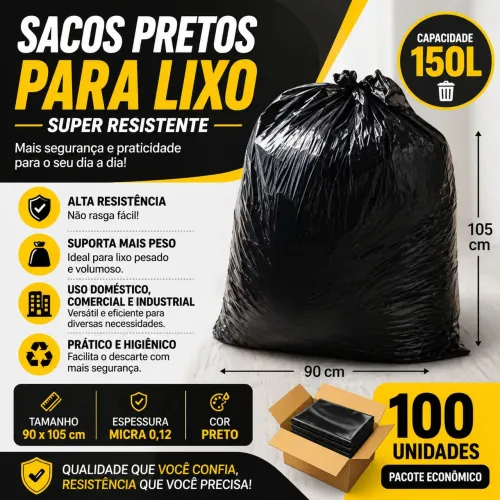 100un Sacos Para Lixo 150l(Reforçado mc0,12) 