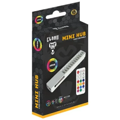 Mini hub argb com controle + conexão placa mãe - clanm 