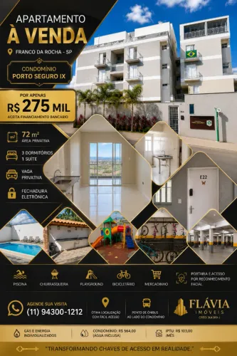 Apartamento 72 m² | 3 Dormitórios | Suíte | Piscina | Franco da Rocha | R$ 275.000