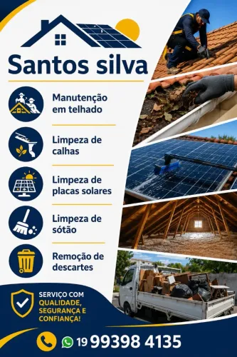 Manutenção em telhado, limpeza de calhas,