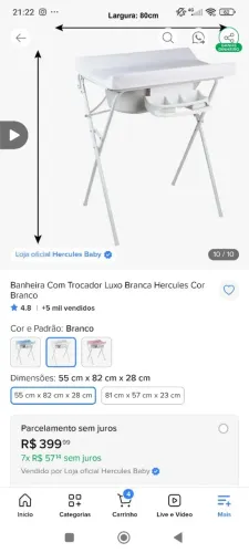 Banheira com trocador e rede de proteção