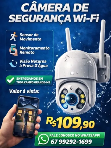 Câmera Wi-Fi ip de segurança interna e externa com visão noturna e sensor de movimento