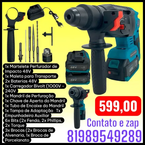Luatek Lwj-239 Martelete Perfurador Elétrico 48v Recarregável Mandril Broca Turquesa