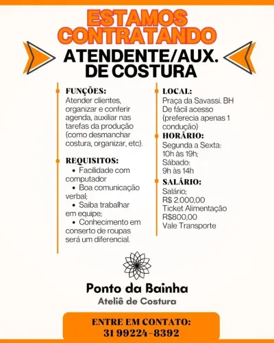 Atendente/ Aux de Costura