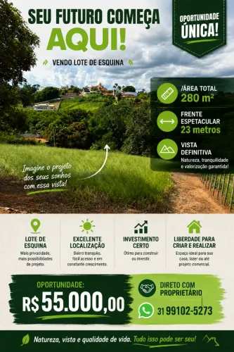 LOTE 280 m²-Lote de Esquina - Bairro ROSÁRIO -São Brás do Suaçuí-MG -R$ 50.000,00