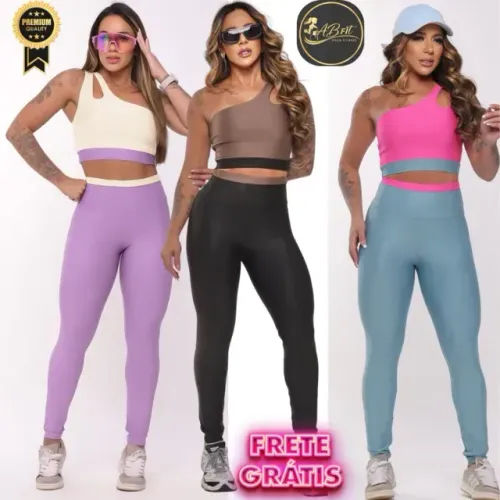 Conjunto Academia Calça e Top Bicolor Fitness Academia Feminina Suplex Premium Zero Transp