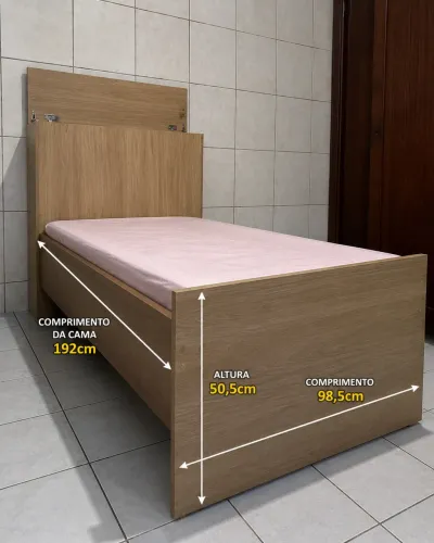 Cama de solteiro e baú em MDF + colchão