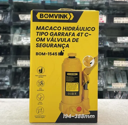 Macaco Hidráulico Garrafa C/trava 4 Toneladas 38,8cm BOM-1545