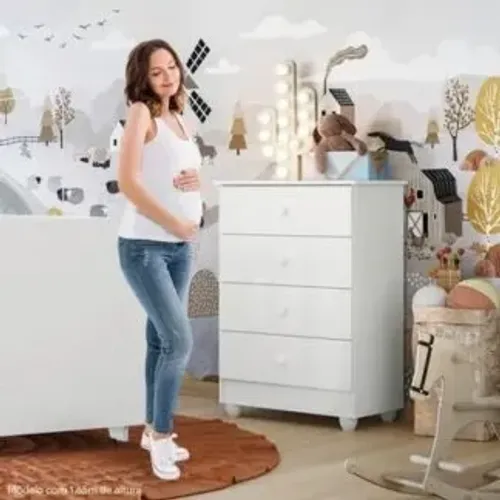 Cômoda de Bebê 4 Gavetas Soft Branco - Tigus Baby