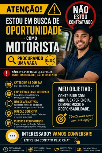 MOTORISTA AB EM BUSCA DE UMA OPORTUNIDADE NA AREA| EXPERIÊNCIA EM ENTREGAS E LOGÍSTICA