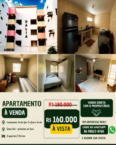 Vendo apt no condomínio Verde te quero verde de 02 quartos no térreo.