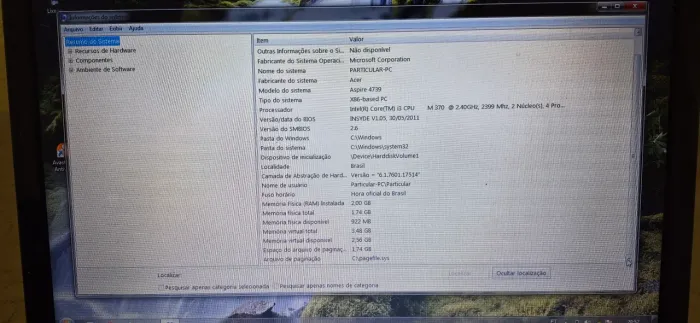 Notebook acer Windows 7