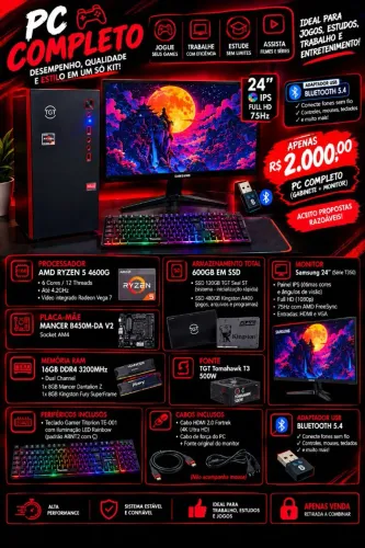 PC Completo Ryzen 5 4600G + Monitor Samsung 24" + Teclado LED