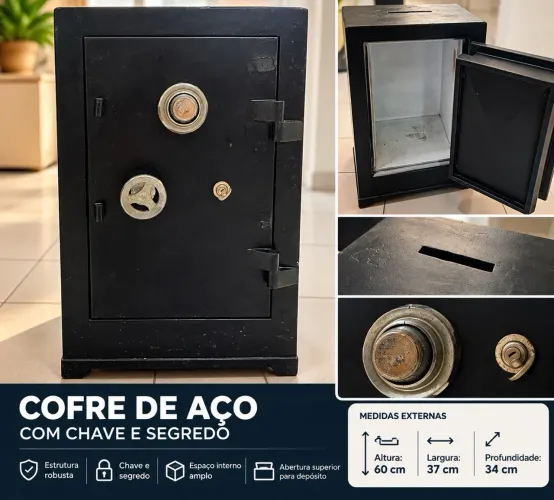 Cofre de Aço Mecânico com Chave e Segredo - 60 cm