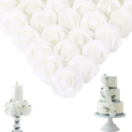 Kit 50 Botões Rosa Branca Artificial Decoração Casamento