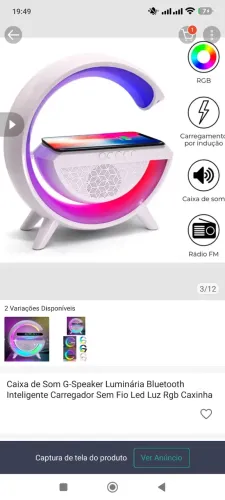Caixa de Som G-Speaker Luminária Bluetooth Inteligente Carregador Sem Fio Led Luz Rgb Caxi