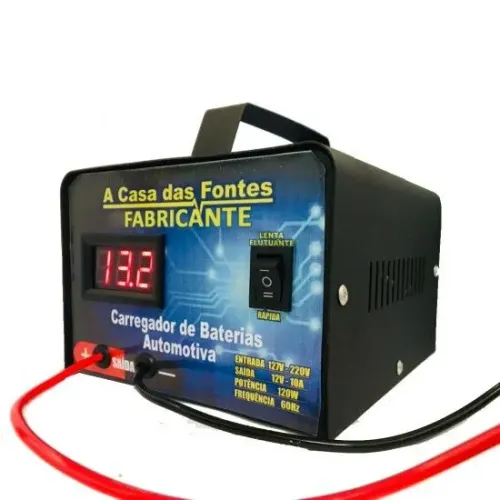 Carregador bateria moto carro caminhão lancha c/visor