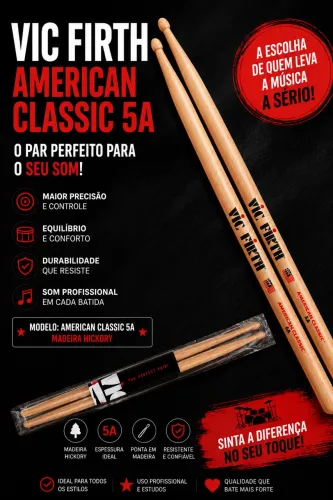 Baquetas para Bateria Vic Firth American Classic Hickory 5A (Nova)