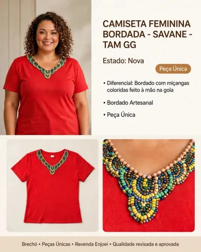 camiseta savane bordada a mão gg