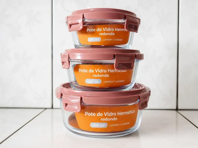 Kit de potes hermético redondo 03 peças