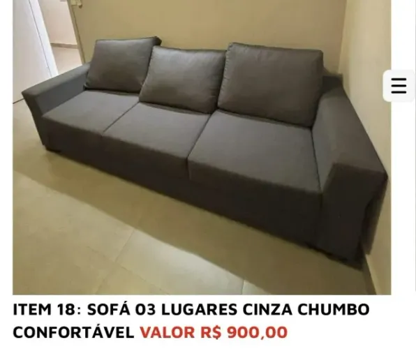 SOFÁ 03 LUGARES CINZA CHUMBO CONFORTÁVEL