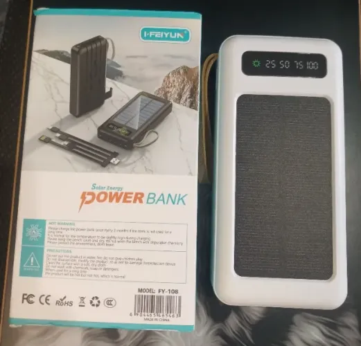 Carregador Solar Portátil 20.000mAh + Lanterna | Power Bank 6 Cargas