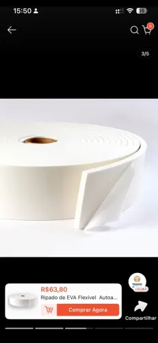 Ripado de EVA Flexivel Autoadesivo 70mm x 10mm x 30 Metros