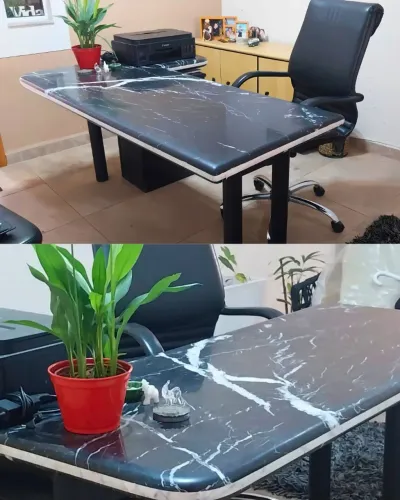 Mesa Escritório em L Mármore Nero Marquina (Oportunidade)