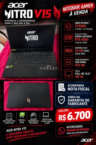 NOTBOOK GAMER NITRO V15 RYZEN 7 7735HS RTX4050