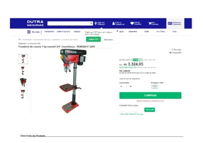 Furadeira Bancada Profissional Motomil de chão na caixa lacrada  RDM 2801F 220V 10x r$249