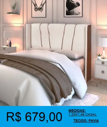 Cabeceira casal estofada com detalhe em corino - a pronta entrega