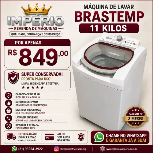 MA34 - Máquina de Lavar Brastemp 11kg - Super Conservada | Revisada e Funcionando 100%