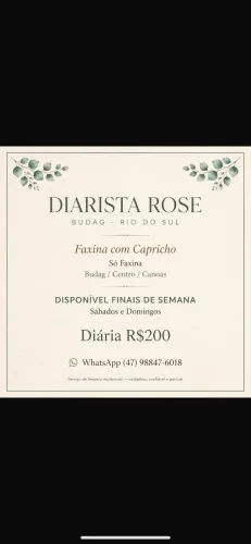 Diarista Rose Budag - Faxina com Capricho - Só Faxina - Rio do Sul