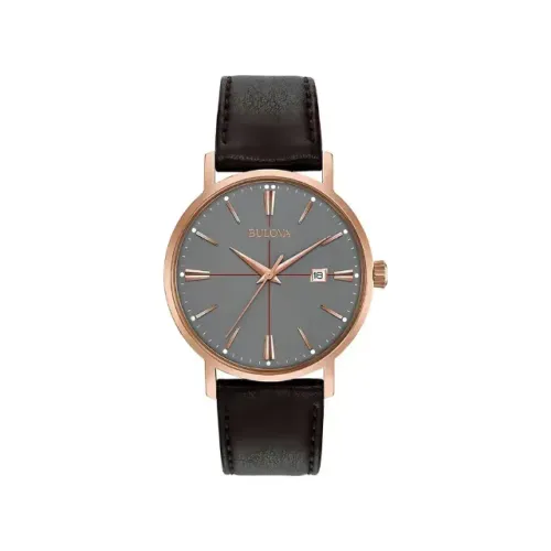 Relógio Bulova AeroJet 39mm Gray Dial Rose Gold Masculino Clássico Puseira De Couro