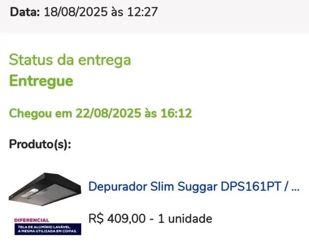 Depurador Suggar Slim 60cm Preto DPS161PT NOVO LACRADO