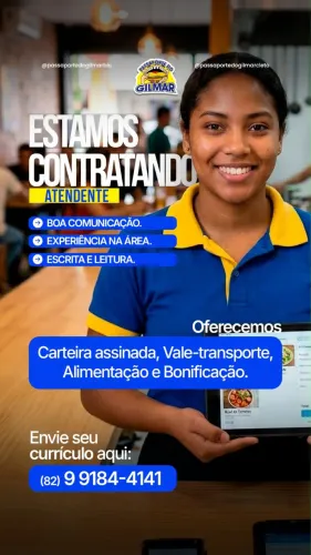 Estamos contratando atendente para lanchonete