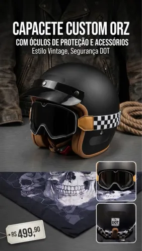Capacete Moto Custom Orz Com Óculos