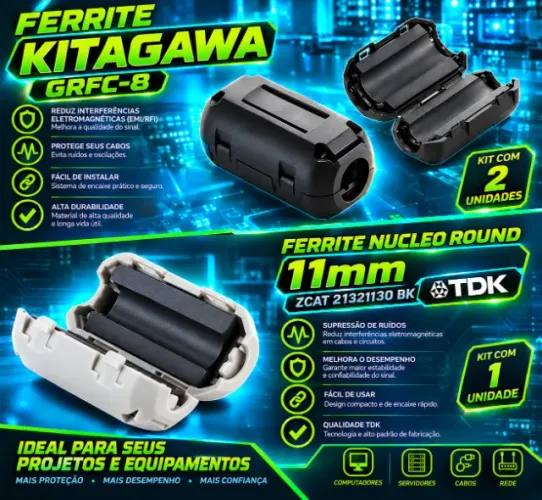 Ferrite KITAGAWA GRFC-8 & Ferrite Núcleo Round 11mm ZCAT 21321130 BK TDK
