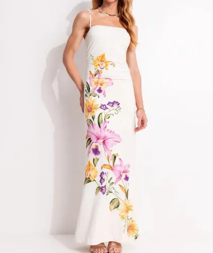 vestido longo farm orquidário off white m