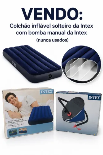 Colchão inflável solteiro e bomba manual da Intex, novos! 