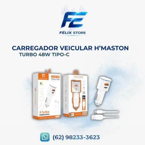 Carregador De Carro Turbo 48w H'maston S18-2/3 Usb-c / Tipo-C