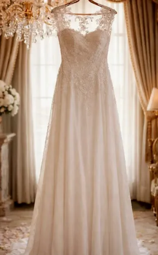 Vestido de Noiva renda costas transparente bordado leve verão