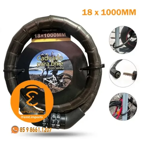 Tranca Grossa Articulada 18x1000mm Bike Moto com Senha Segredo BT-442