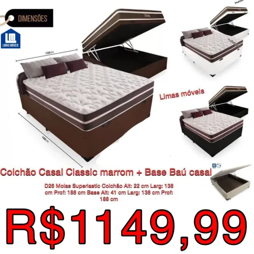 Base bau casal + colchão molas ensacadas / frete grátis / pague na entrega