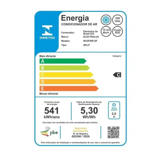 Ar condicionado Electrolux split 12.000 BTUs Maxconfort Full inverter frio classe c ne12f