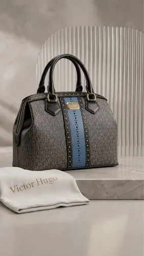 Bolsa Victor Hugo Original Couro Azul e Preta - Excelente Estado