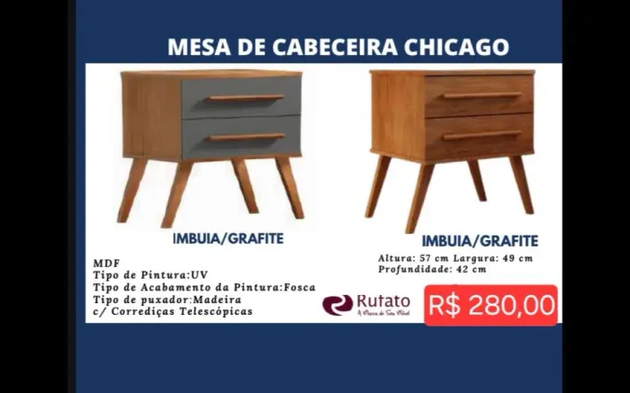 Mesa de Cabeceira Chicago (leia a descrição)