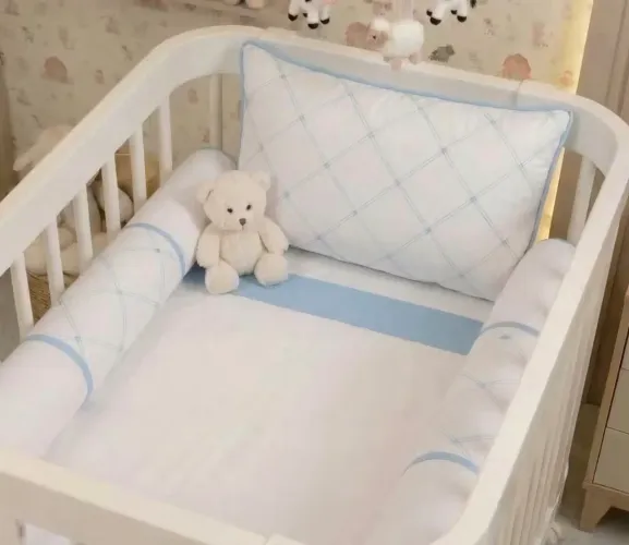 KIT MINI BERÇO ALGODÃO - BRANCO/AZUL 